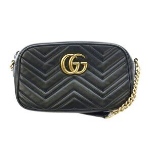 Gucci GG Marmont Camera Bag Shoulder Chain Leather Interlocking Bicolor Black